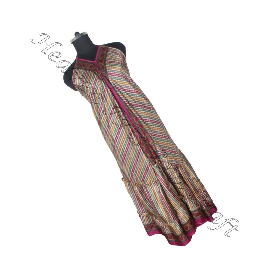 Hit 2023 Indian Handmade Vintage Sari Silk Maxi Dress Ladies Elegant Dinner Gown Sleeveless Evening Gowns Womens Dress