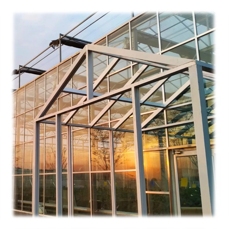 Glass greenhouse frames with gear motor side vent and roof vent galvanized profile agriculture greenhouse