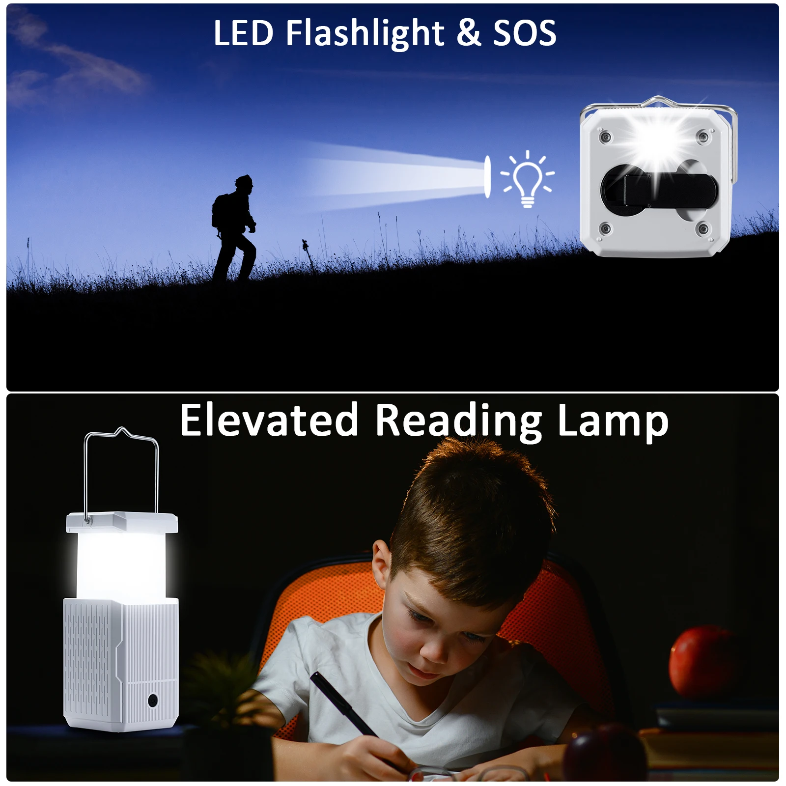 LED camping Lantern, Hand Crank & Solar Powered Lantern Flashlight