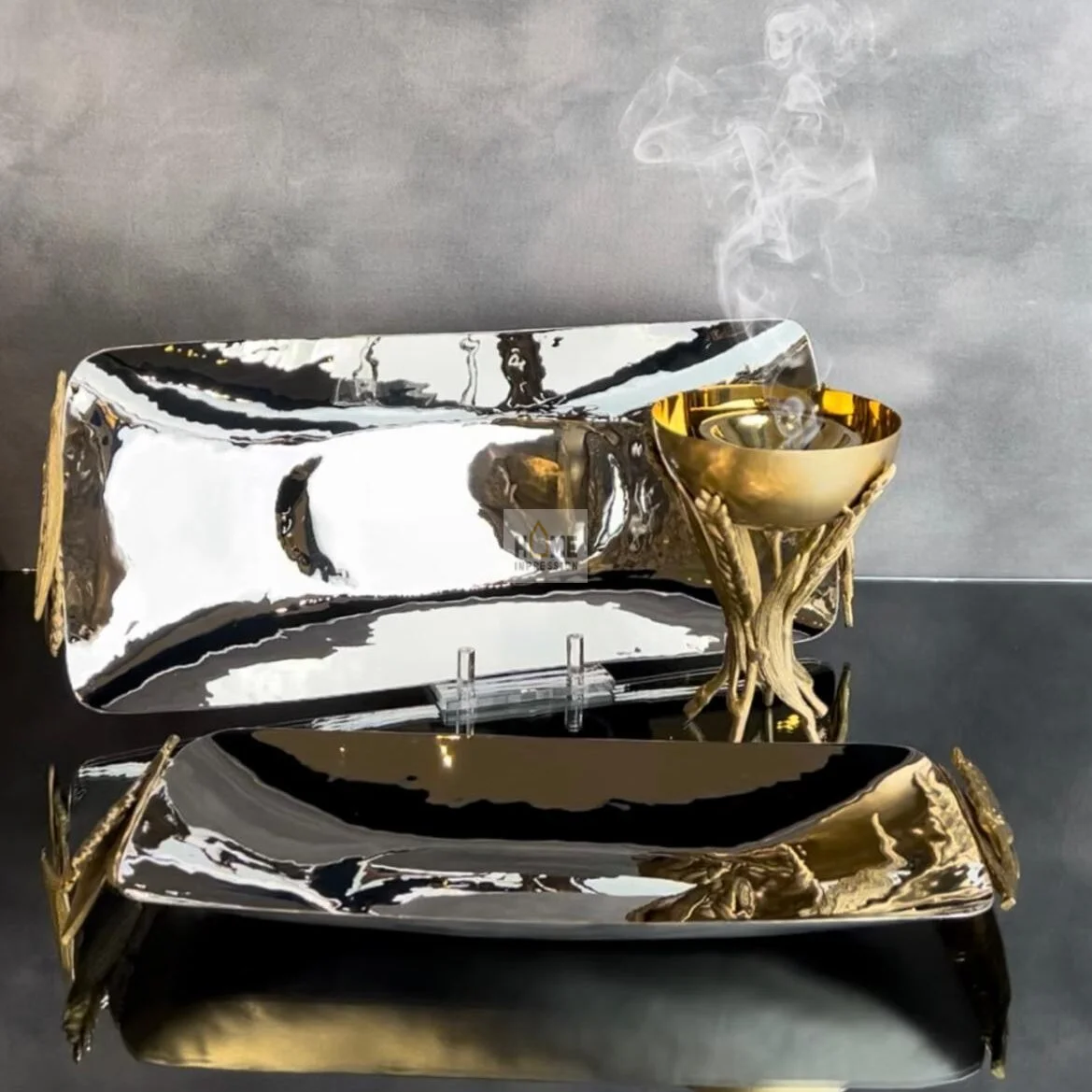 Indian handmade craft high excellent quantity solid metal shiny modern art Luxury Silver with  Metal Trays Burner Bowls
