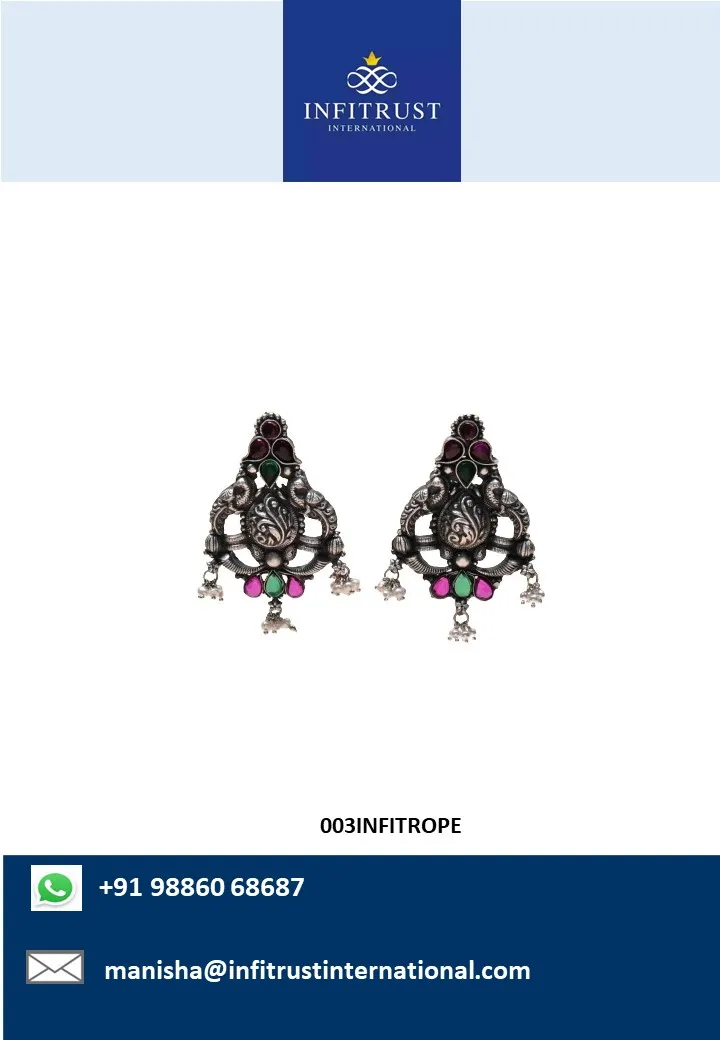 Pretty Custom Design Peacock Pattern Oxidised Silver Tone Multicolor Stone Studded Girls Cocktail Wear Earring at Wholesale Cost