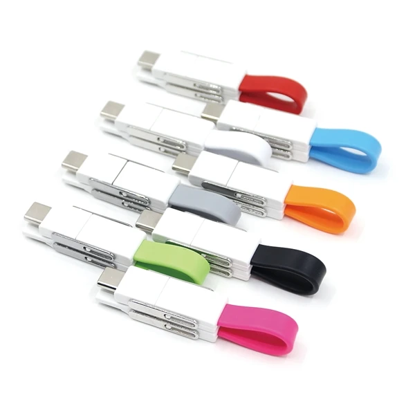 4-in-1 Mini Magnetic USB Data Sync Charging Cable with Key Chain Compact and Versatile Connectivity Solution