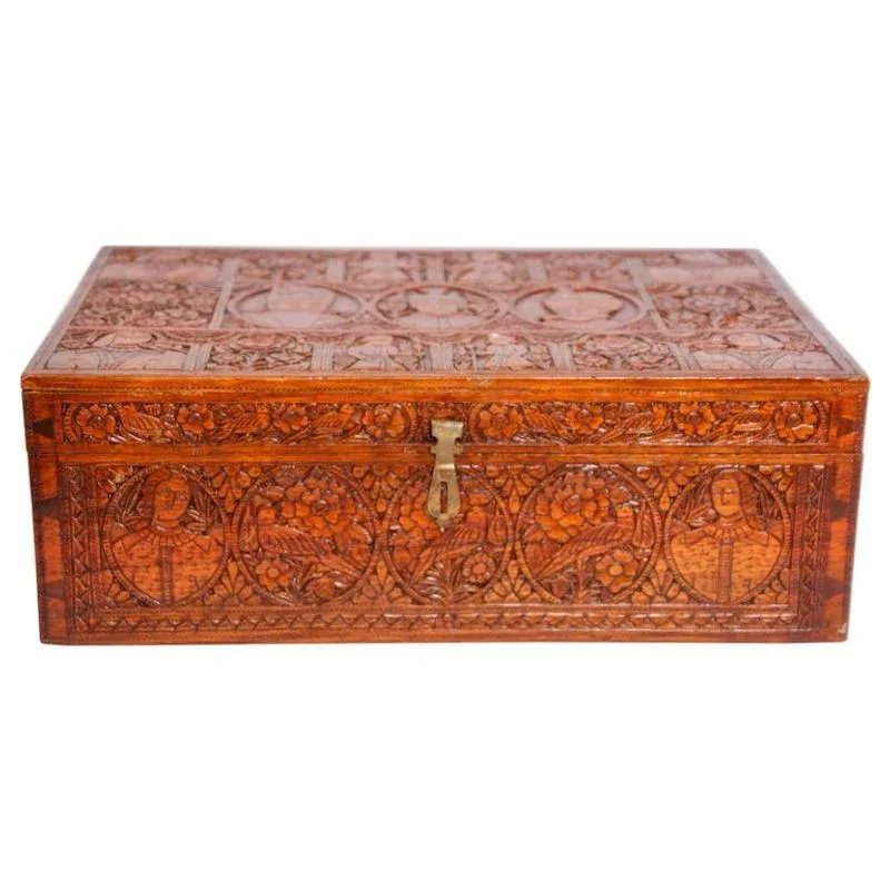 Beautiful Design Floral Carved Wooden Boxes Handmade Wood Box Ideal for Storing Jewelry Coins Tartot Cards Small Treasures