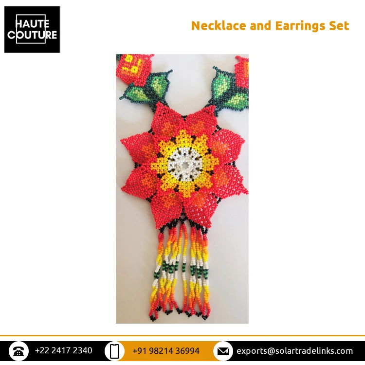 Exclusive Hot Deal on Genuine Quality Bohemian Tribal Gypsy Style Daisy Flower Shape Beaded Necklace and Earrings Jewelry Set