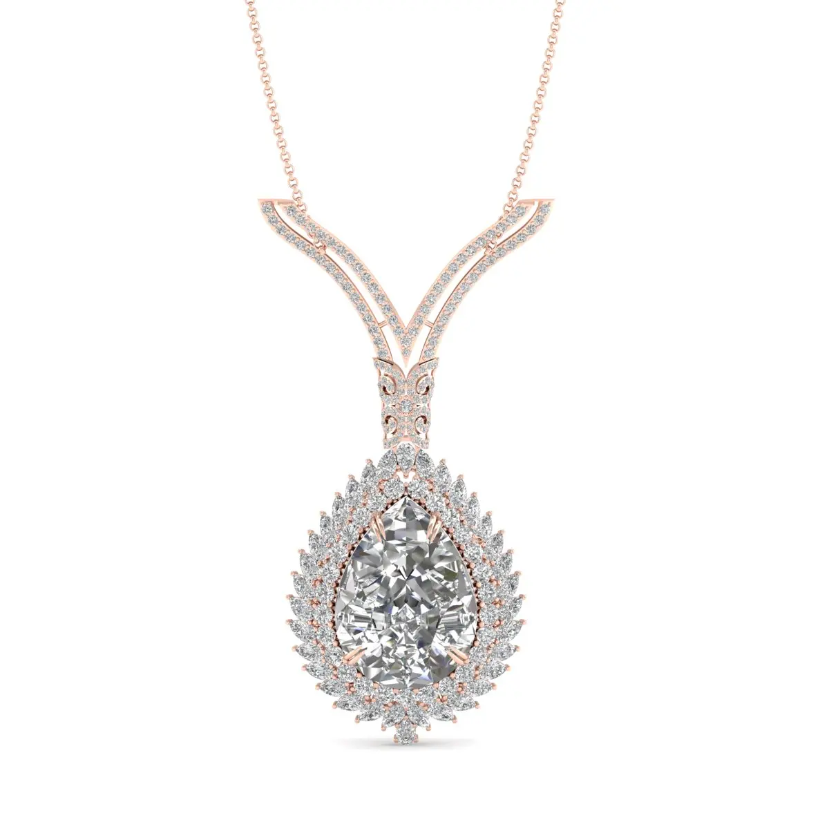 REYES New Arrival 14K Gold Moissanite Pendants High Quality Women Jewelry Shiny Long Pear Cut 53.6 Carat Moissanite Pendants