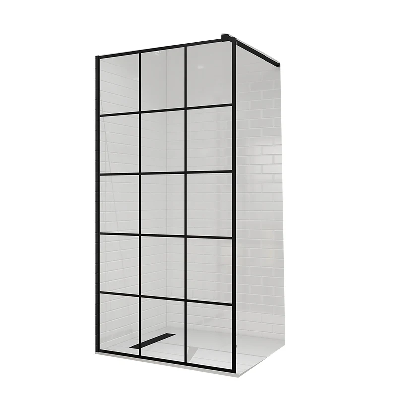 easy clean tempered black framed french mode 8mm walk in wet room glass screen partition shower panel