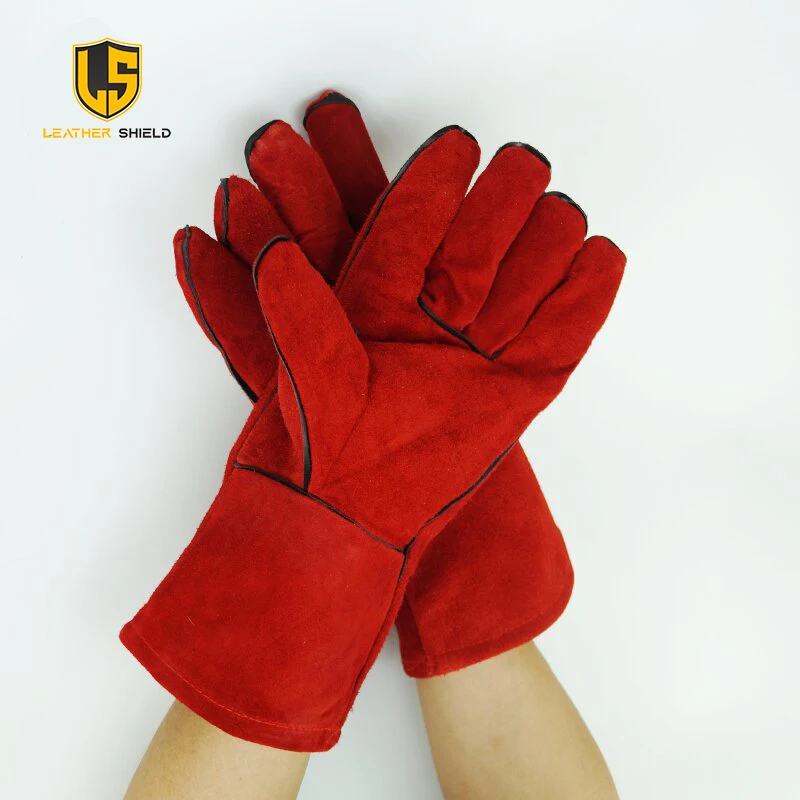 High Quality Double-layer Red Hand Safety Protection Real Leather Welding Gloves