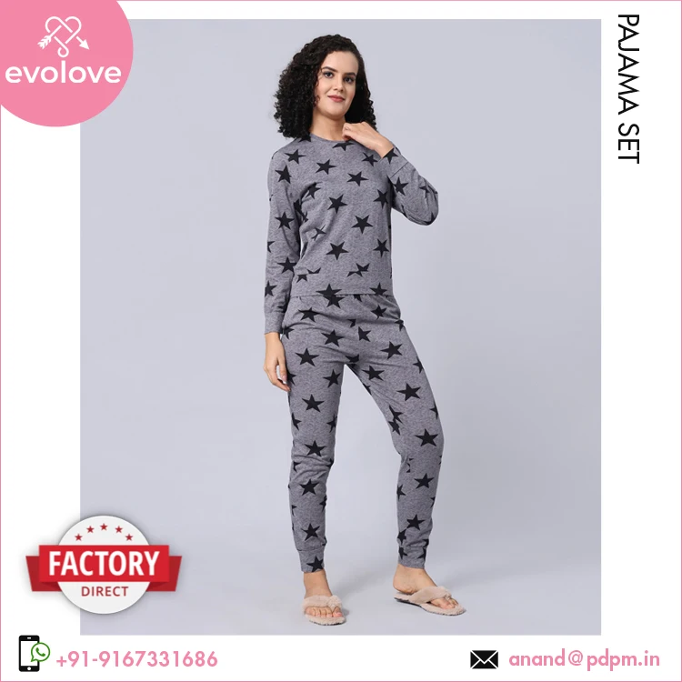 Durable Quality 100% Cotton Ladies Sleepwear Knitted Half Sleeves 2 Piece Pajama Set for Women at Wholesale Price