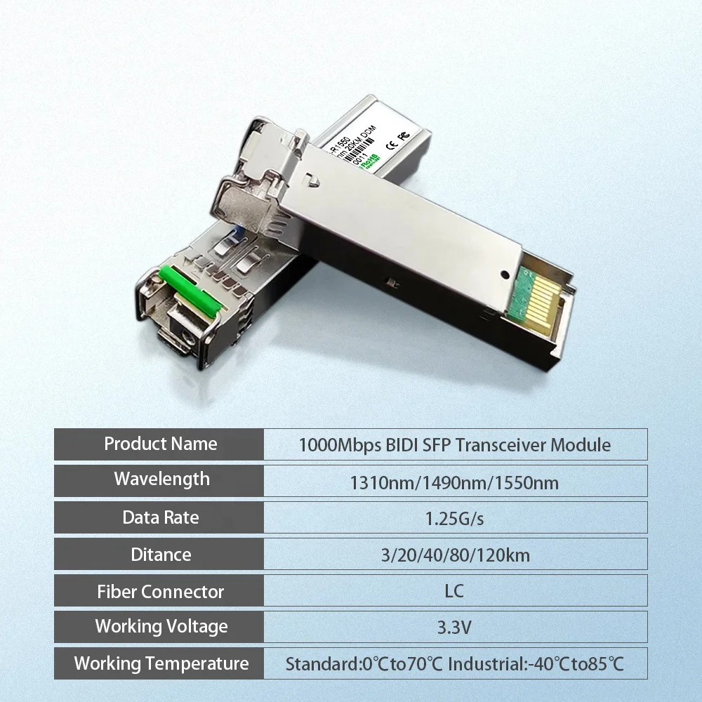 1.25G LC SFP Module Single Fiber Optical Transceiver Gigabit 3-80km Compatible with Arista/Extreme/Mikrotik/Cisco switch