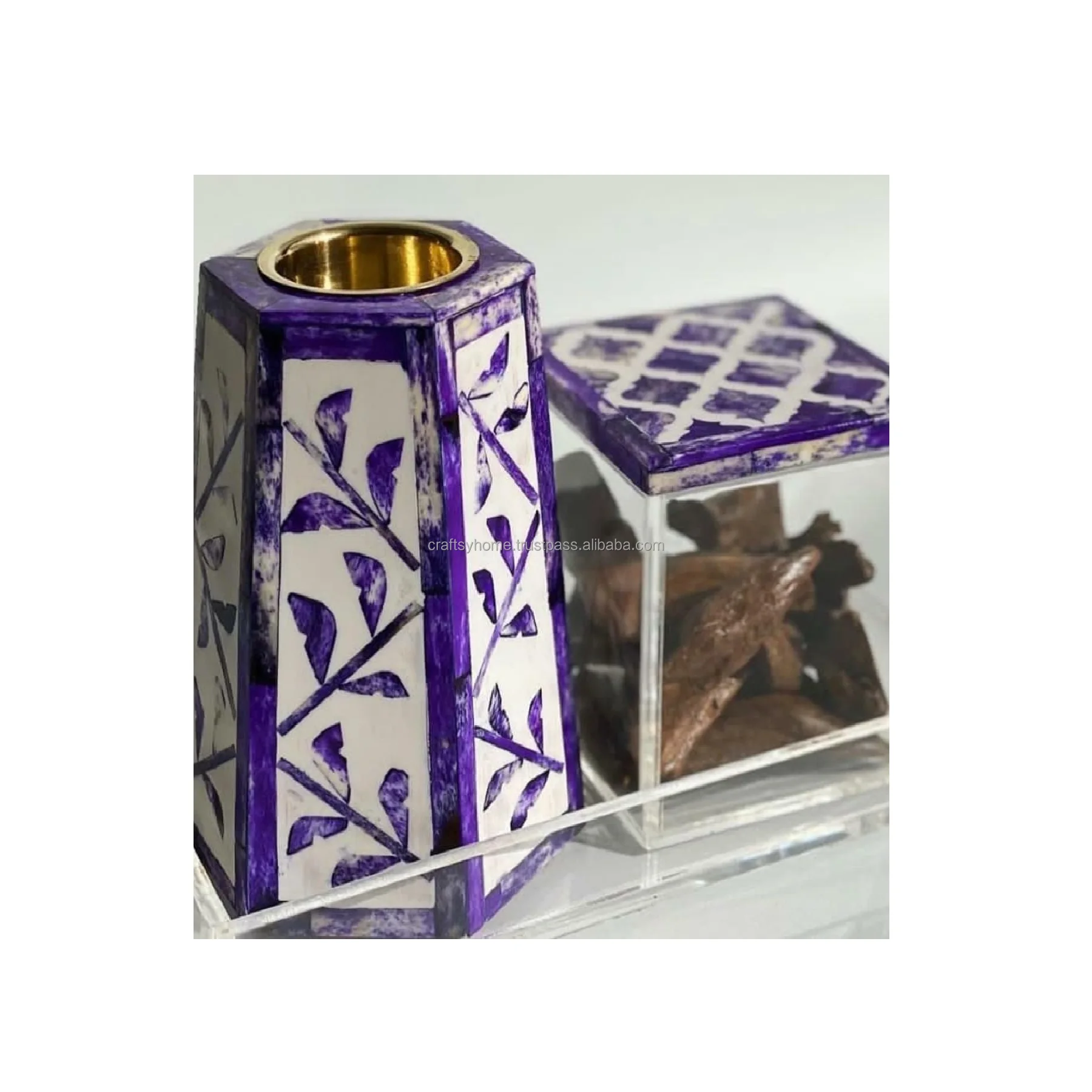 Hot Selling Full Tray Incense Burner Set Wood Acrylic Bakhoor Burner with Box at Very Cheap Price with Bone Inlay for Table