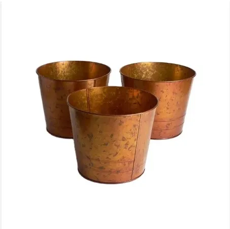 Antique Gold Galvanized Metal Tree Planter Elegant Design Flower Planter Set Home Farmhouse Garden Wedding Nursery Floor Usage