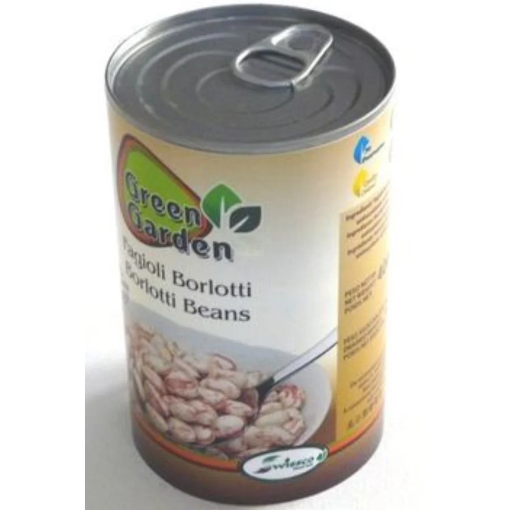 High Quality Made in France Steamed Processing Green Garden Borlotti Beans in Easy Open Cans 24x400g for Export