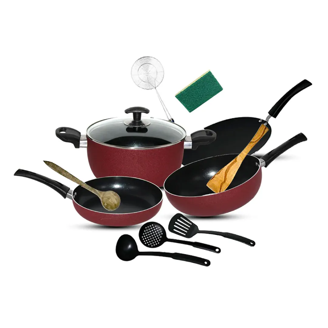 Chef Best Non Stick Cookware Set / Kitchen Set - 338 ( 12 Pcs ) - Maroon 2022 Best seller