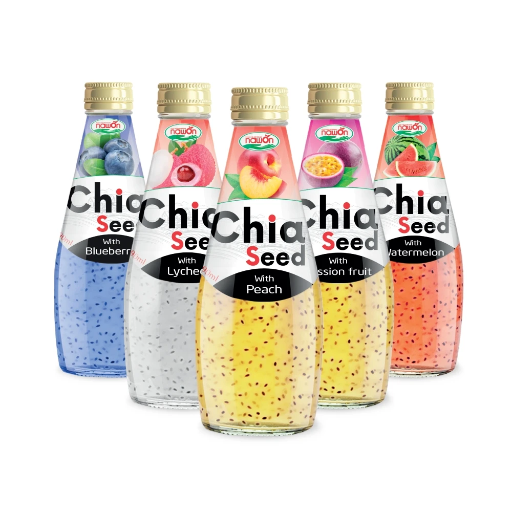 Mix Juice with Chia Seed Drink 290ML Glass Bottle Healthy Soft Drinks Low Sugar Wholesale Supplier Free Sample Vietnam Beverage