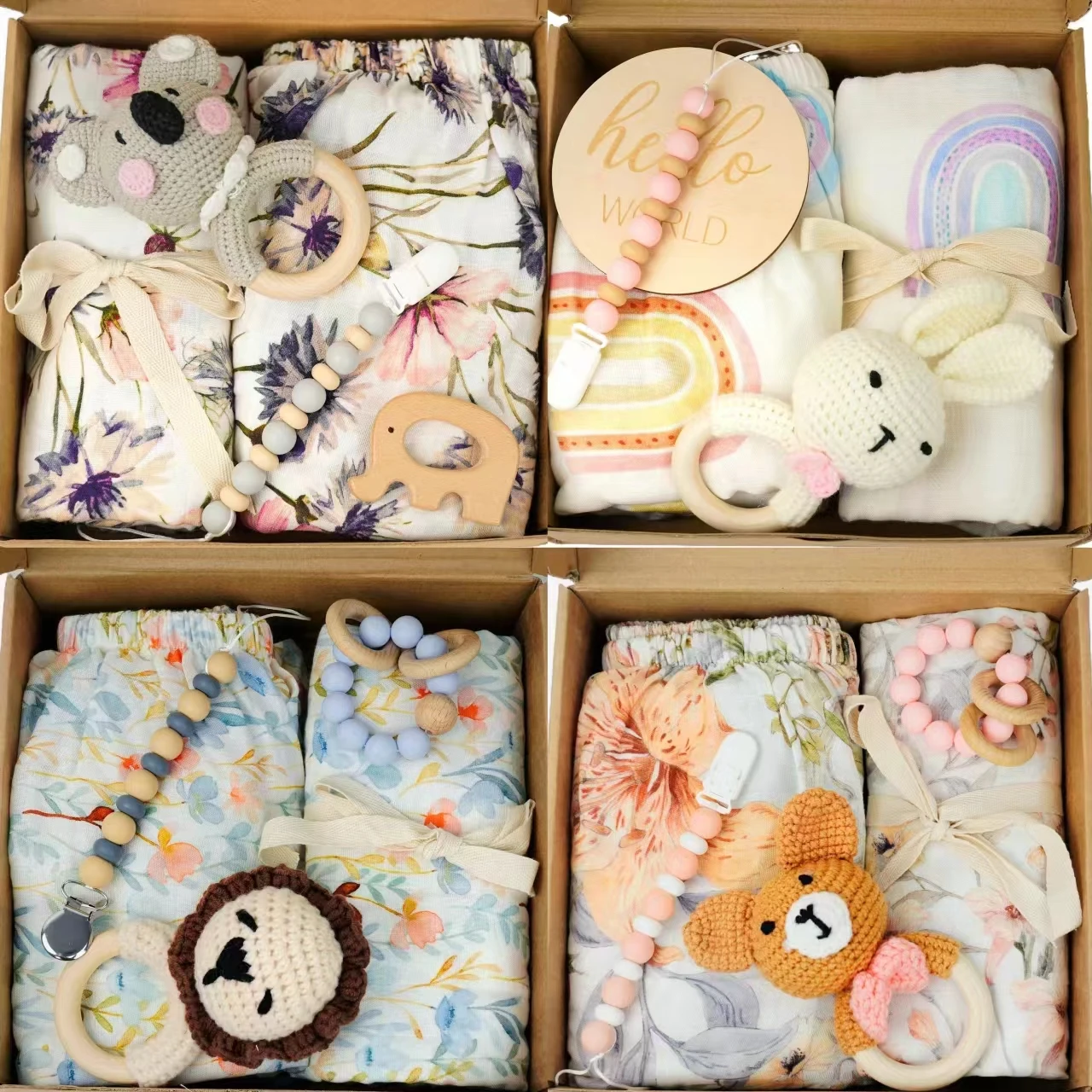 Customized Diy Baby Gift Baby Shower Gift Set Milestone Card Cotton Quilt Blanket Towel Baby Teething Rattle Toy