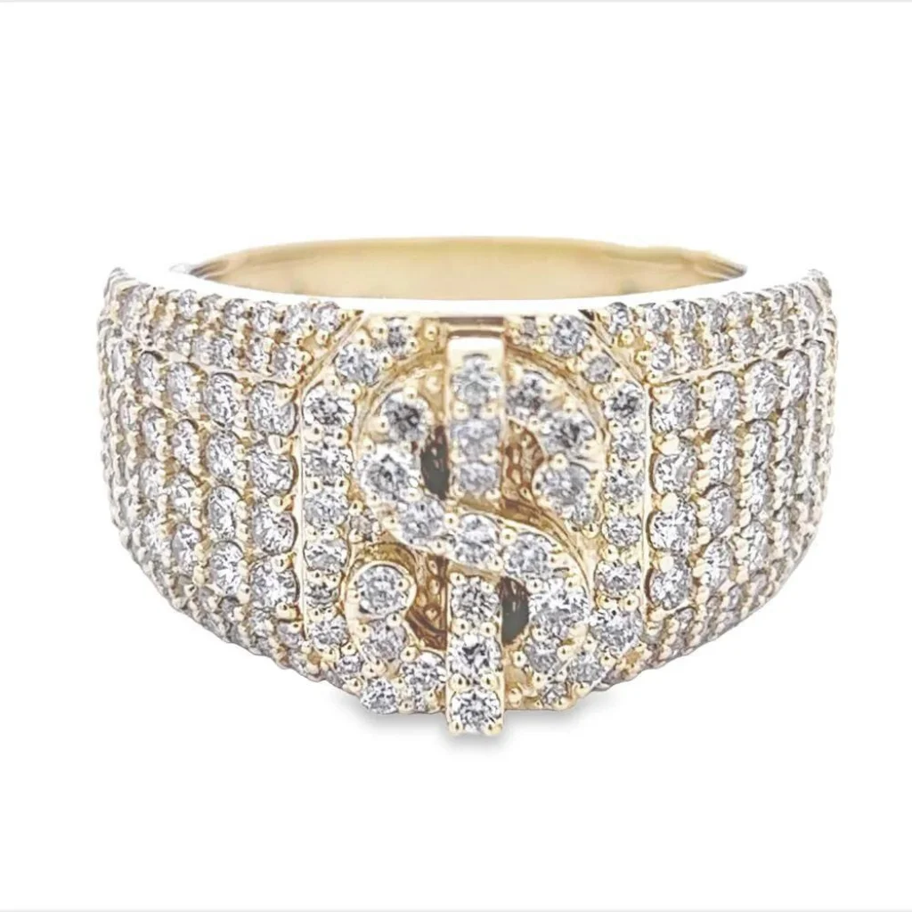 Dollar Sign Ring Hip-Hop VVS Moissanite Diamond 925 Sterling Silver Custom Moissanite Engagement Wedding Ring