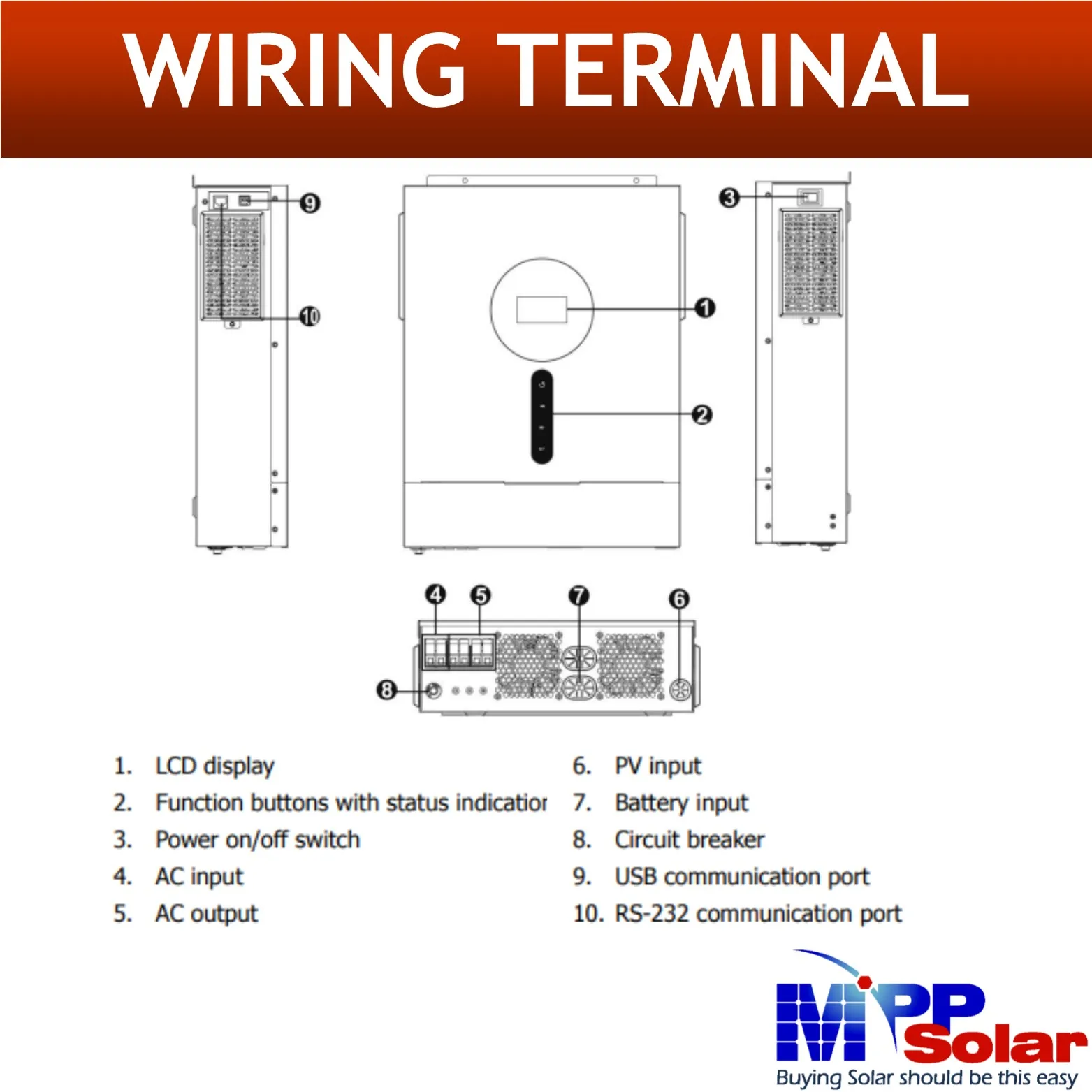 PIP5648MT 5600w 48v 230v MPP Solar inverter High PV Input 500v 120A MPPT charger Pure sine wave off grid mpot solar inverter