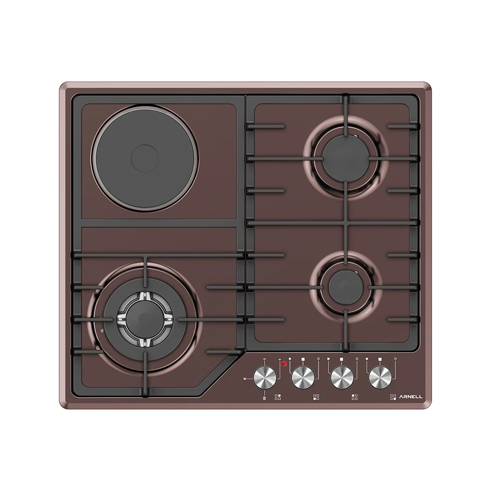 Hot Sale High Quality Gas Burner Cooker 3 GAS WOK 1 HOTPLATE ENAMEL HOB Front Control Kitchenware Glass Cooktop for Home Use