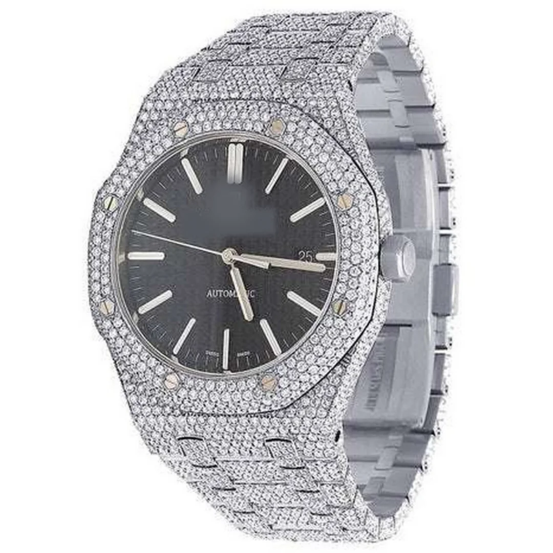 mechanical mens big face iced out bling belt bezel silver tester pass vs chrono custom logo with box moissanite diamond watch