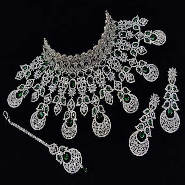 American Diamond Choker Rhodium Plated CZ Necklace jewelry Set (AD) for Women Girls Wholesale Rate High  Trendy  Indian Sets