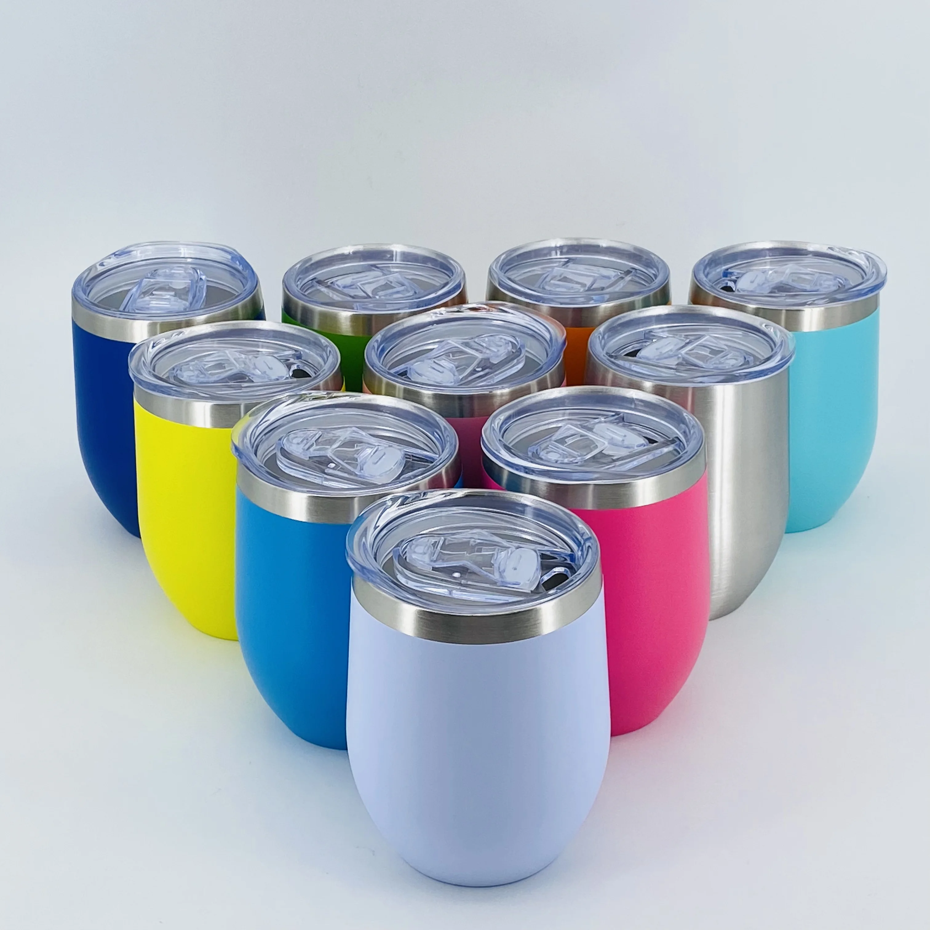 High Quality 12oz Wine Tumbler Wholesale Powder Coated Insulated Double Wall Stainless Steel Custom Wine Tumbler With Straw