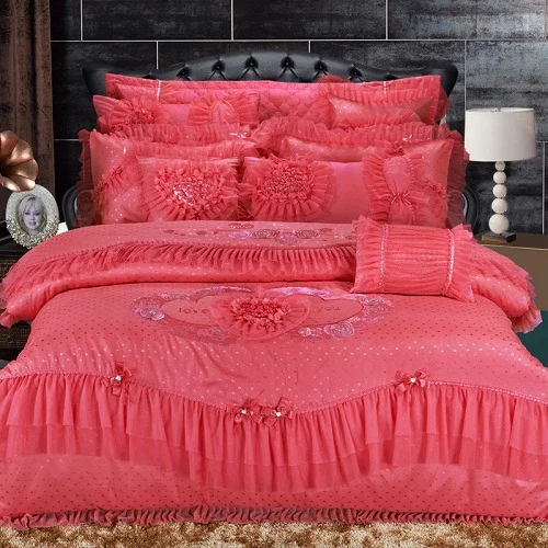 Red Wedding Duvet Bedding Set King Size Silk Quilt Comforter Bed Sheet Crib Bedding Sets Wholesale