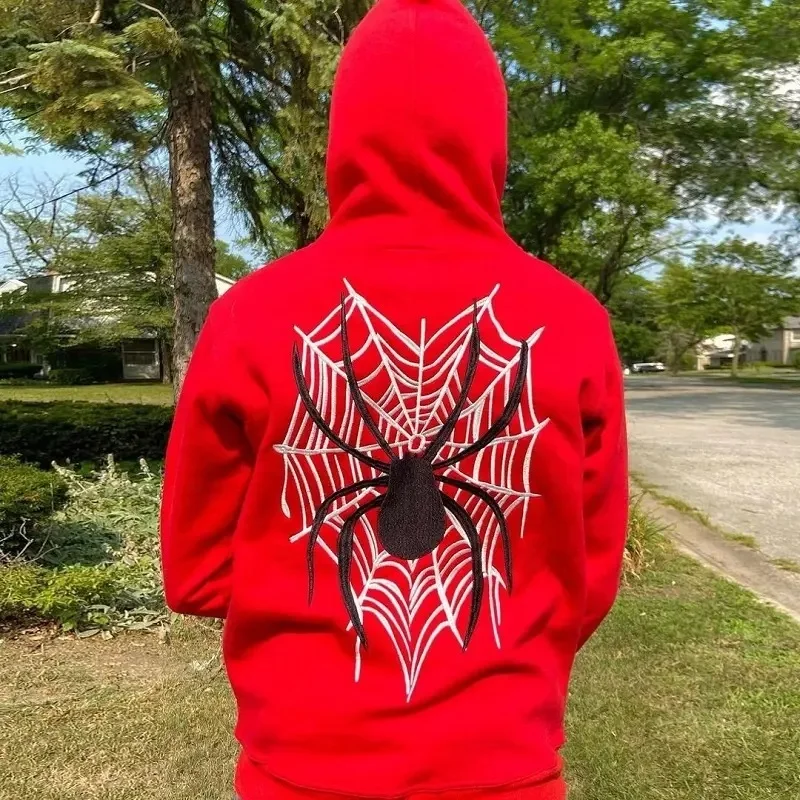 Red Full Zip Hoodie Sweatshirt Sp5der Hoodie Hip Hop EMO Clothes 3d puff printing 555 custom full face zip up hoodie