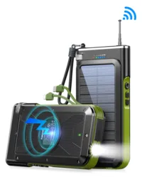 Online New trending 2023 arrivals Splash proof FM radio Wireless charger Mobile Phone Solar power bank with 2 cables