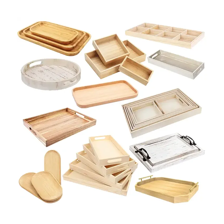 Wholesale wood serving trays with handles acacia wooden natural trays made in Vietnam ready for export