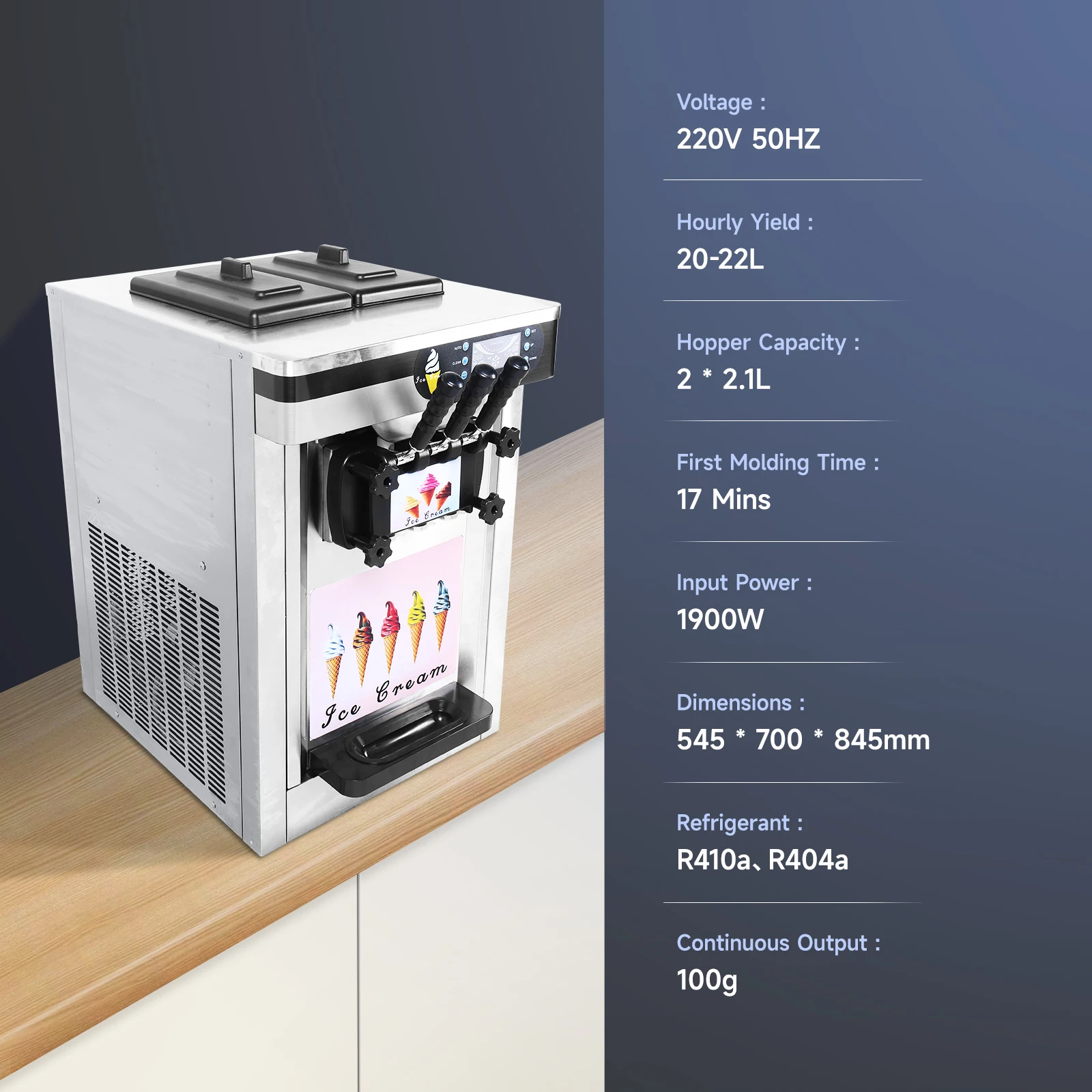 20L Tabletop Portable  Commercial Ice Cream Machine With Three Flavors For Commercial Usage