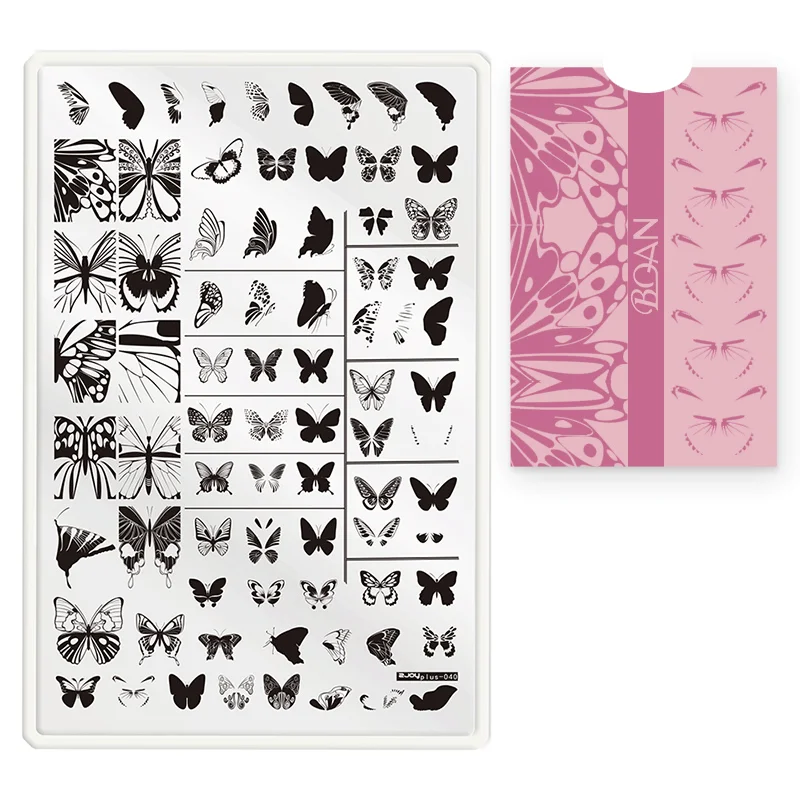 custom french design Butterfly nail art stamping plates uv gel cartoon nail stamping plate kit