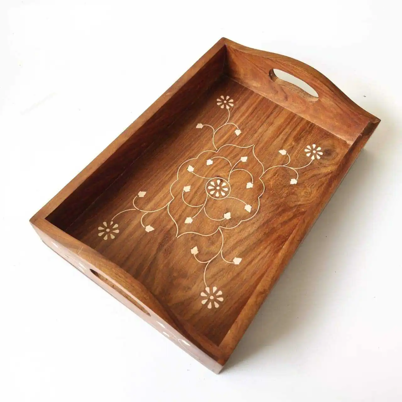Best Quality Wooden Square Serving Tray with Inlay Work Mop Resin Tray with Bone inlay for Kitchen Home Hotel-Inspired by India