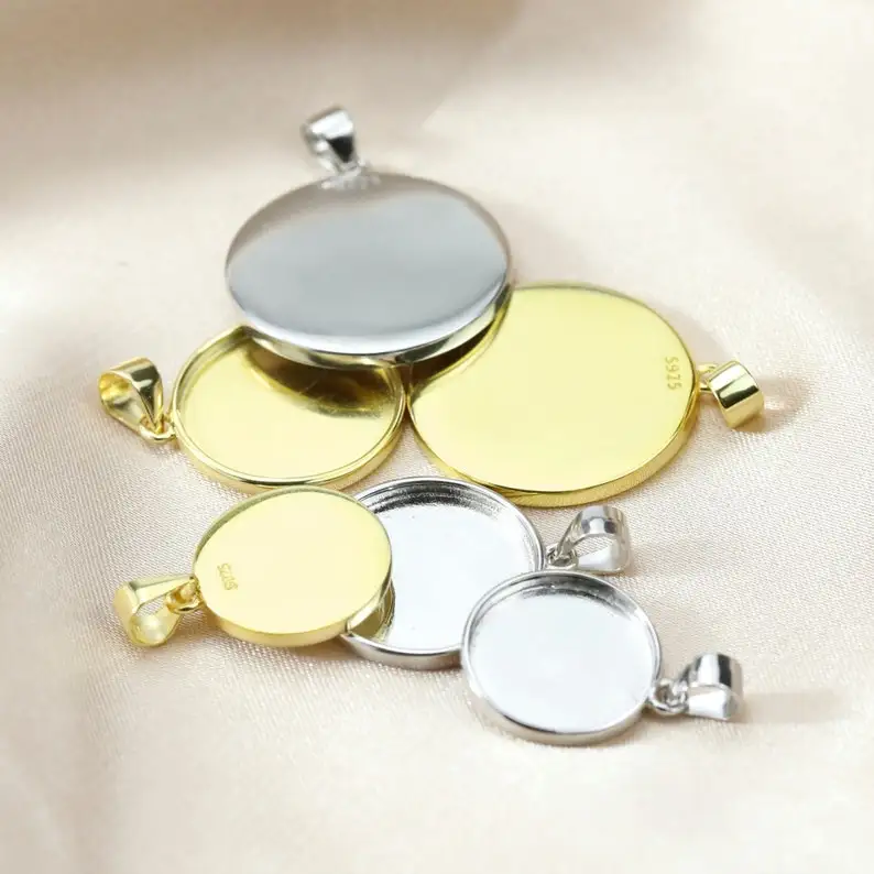 New Arrival Best Selling 4mm-20mm DIY Genuine 925 Sterling Silver Bezel Cup Pendant Finding Mounting Blank Setting For Pendant