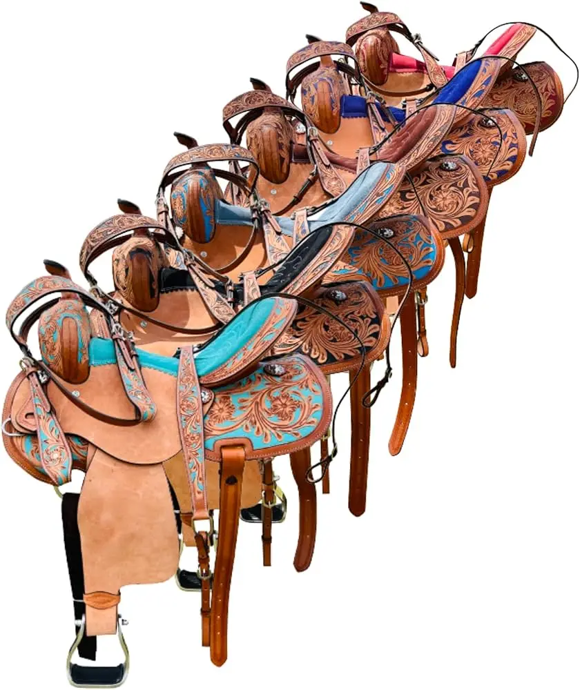 EQUESTRIAN HORSE BARREL TRAIL LEATHER COWBOY ROUND SKIRT WESTERN SADDLE HAND TOOLED Horse Racing Products From