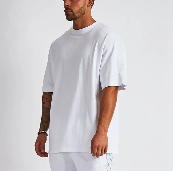 luxury drop shoulder t-shirts custom brand plain oversized blank loose fit white cotton t shirt men polyester white t shirt