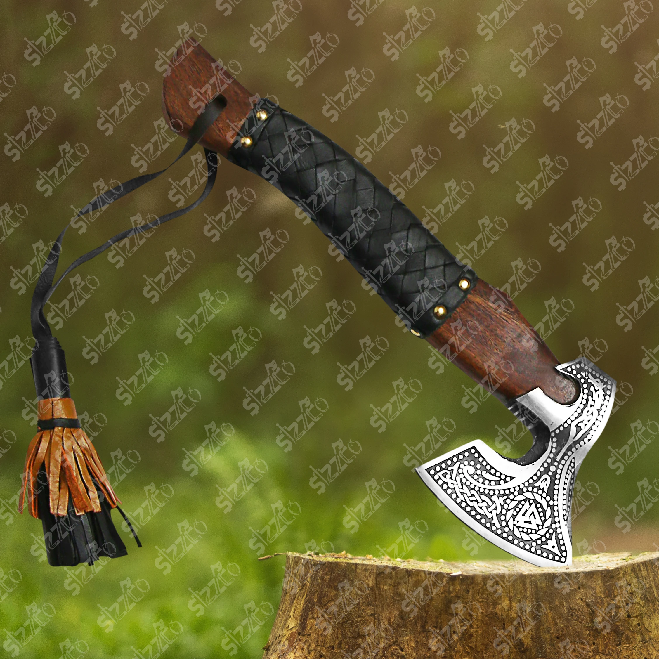 Custom Gift Forged Carbon Steel Viking Style Axe Bearded Axe Rose Wood Tomahawk Russian Hatchet Best Gift Premium Leather Sheath