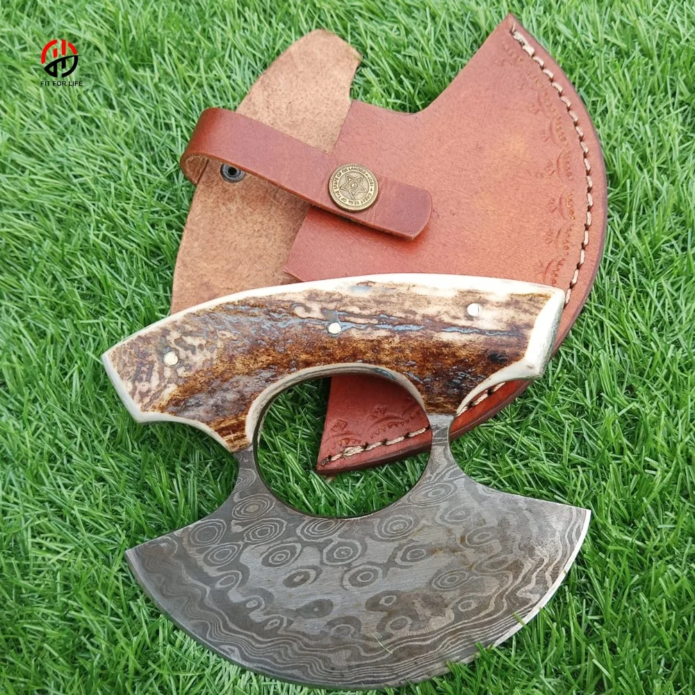 Одиночный нож Ulu из дамасской стали для
