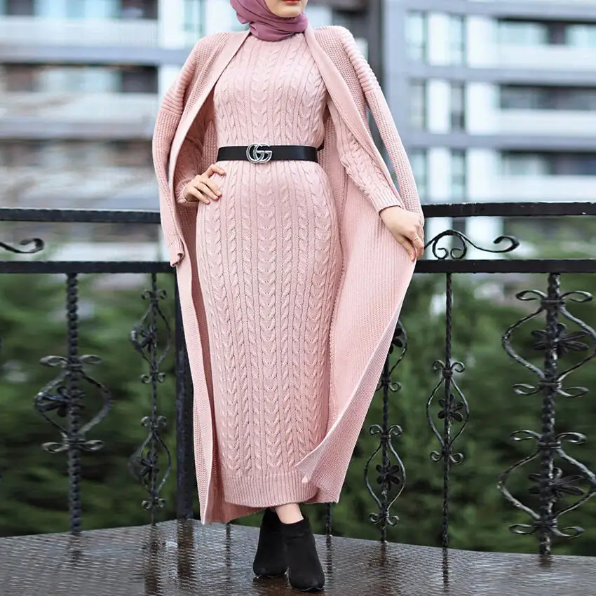 OEM Jersey Cotton Islamic Clothing Modest Kaftan Robe Femme Arab Jilbab Ethnic Clothing Sweater Winter Abaya Women Muslim Dress