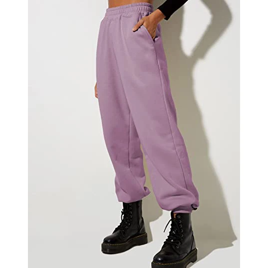 Women Solid Color loose fit dance wear Jogger sweat pant Oversized High Waist cotton polyester Sweatpants Set for Teen Girls