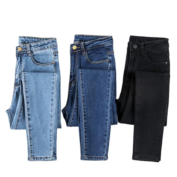 Custom European Fashion Female Denim Pants 3 Color Women Breathable High Waist Skinny Jeans