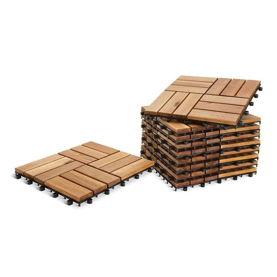 High quality Acacia interlocking wooden outdoor deck tiles 300 x 300 mm for balcony garden way terrace patio