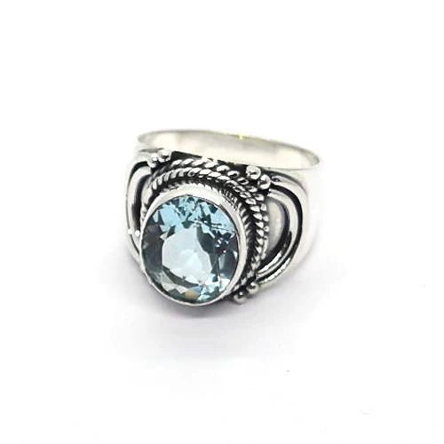 spring summer 925 sterling silver blue topaz ring birthstone gypsy tribal wanderlust bohemian oxidized wholesale Indian jewelry