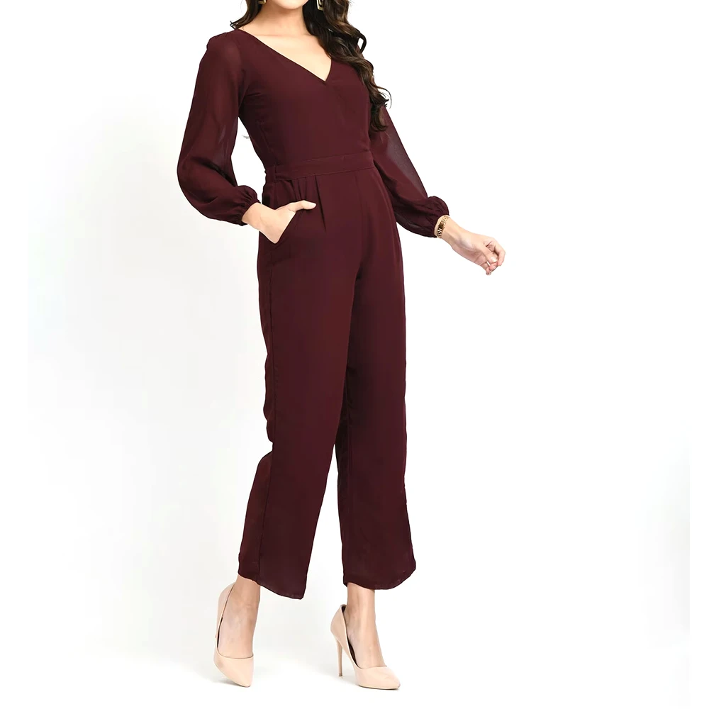 OEM Customized Full Sleeve Fashionable Jumpsuit For Women / High Quilted Slim Fit Cotton Made Breathable Women Jumpsuits