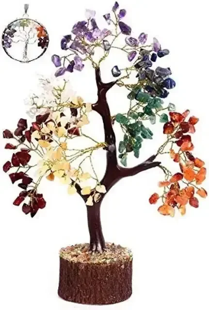 New Spacial Offer Seven Chakra Bonsai Crystal Tree Gemstone Life Pendant Necklace 300 Chips Feng Shui India Figurine Decoration