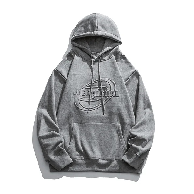 Wholesale 2024 Embossed Hoodies Men Thermal Fashion Top Custom Embossed logo Loose Round Neck Long Sleeve Streetwear Clothing