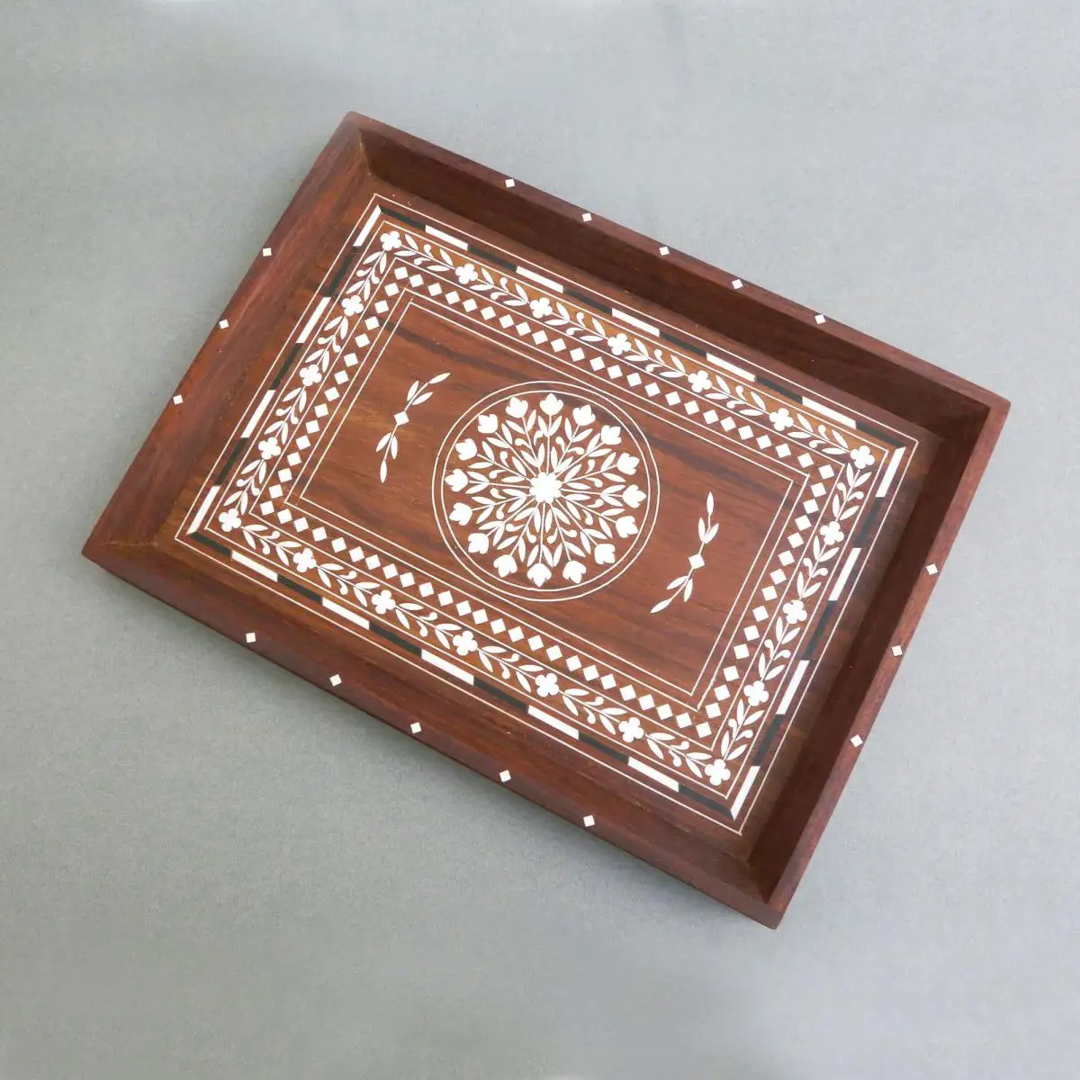Best Quality Wooden Square Serving Tray with Inlay Work Mop Resin Tray with Bone inlay for Kitchen Home Hotel-Inspired by India