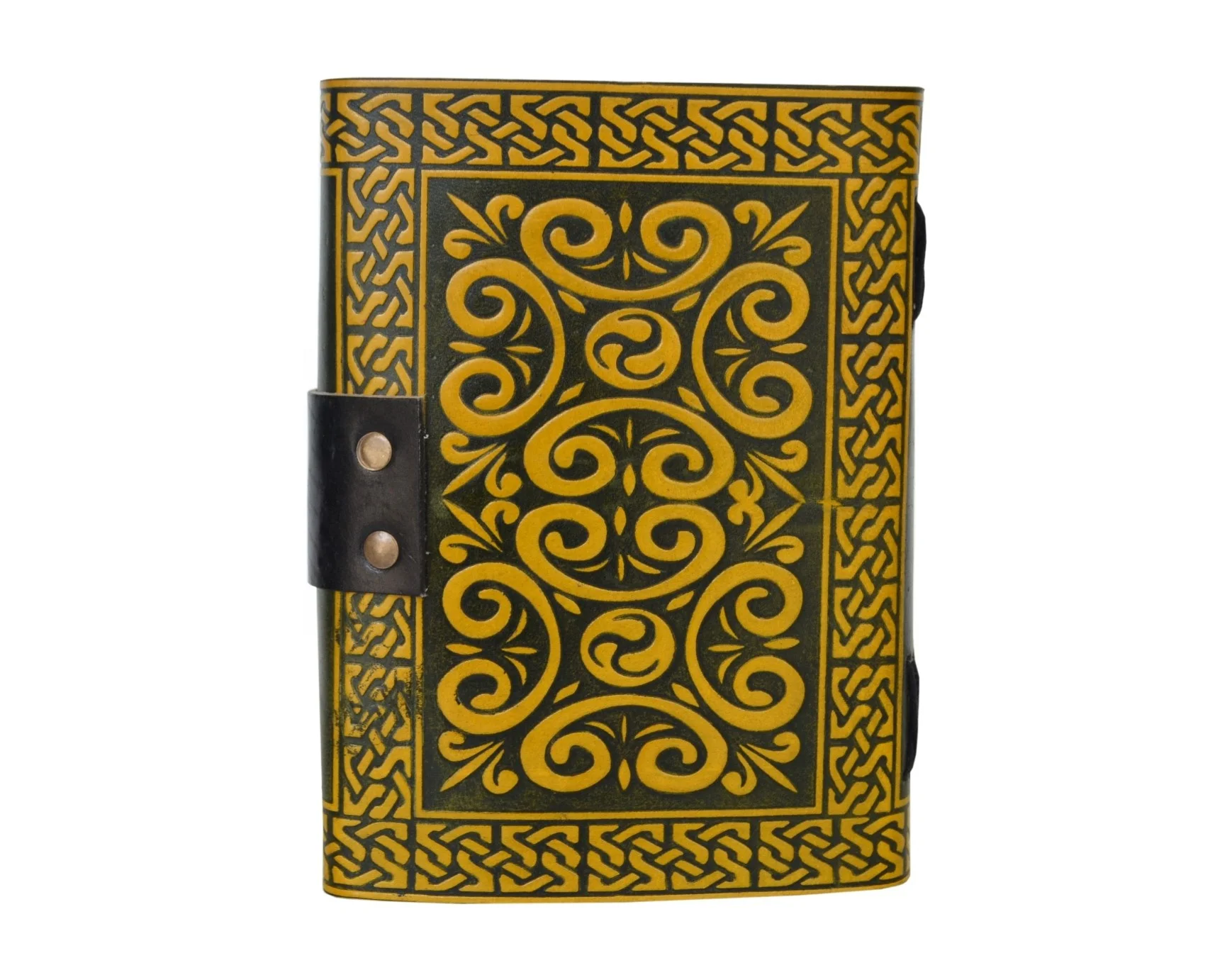 heart Leather Journal Dairy Classic Leather Hard black With Yellow Cover Cotton Paper Bound Antique Book For Sketching Drawing