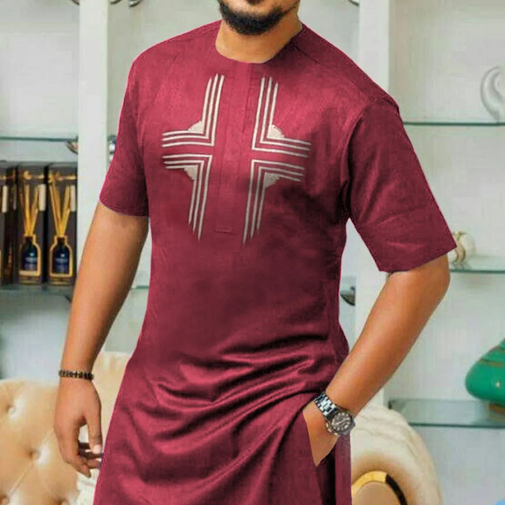 2022 latest African Polo style man shirt with cheap Long sleeve slim summer men shirt of Muslim man clothing