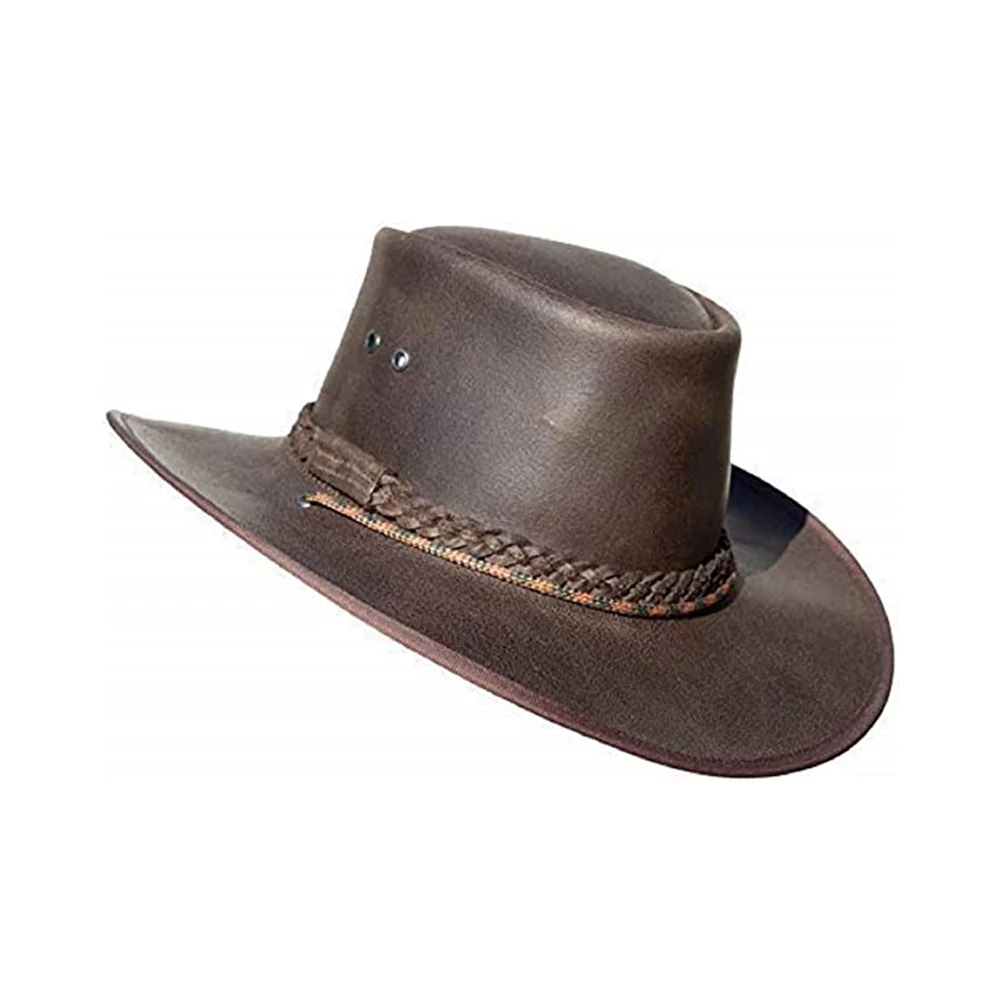 Best selling latest design custom color Genuine cow hide leather hats new fashion leather cowboy hat for sale