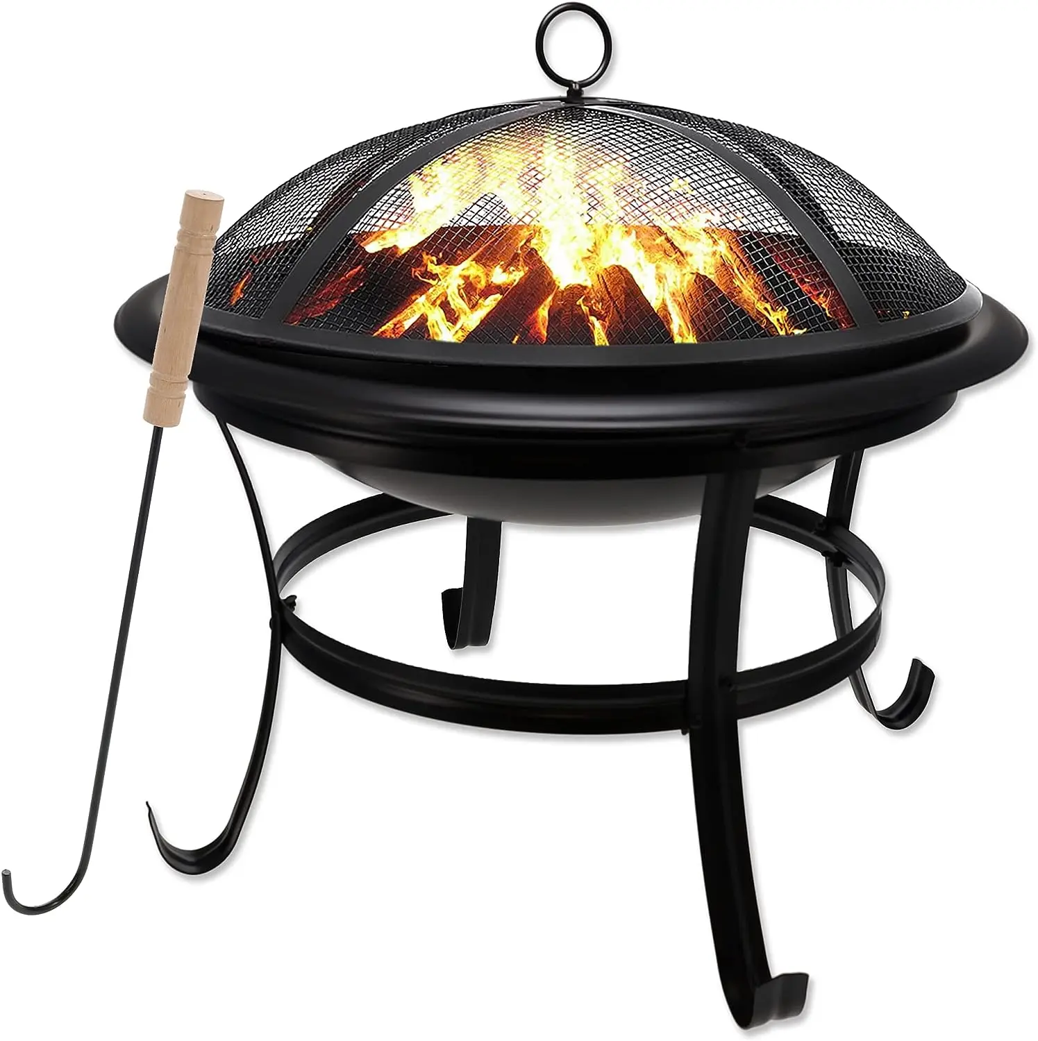 Fire Pit with Mesh Lid and Fire Picker Alloy Steel Fire Pits for Outside ,BBQ